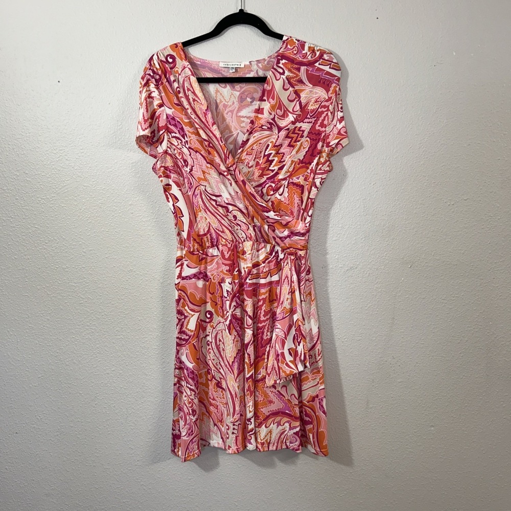 Tash & Sophie Faux Wrap Dress Women's Large Pink Floral Summer Cruise Resort